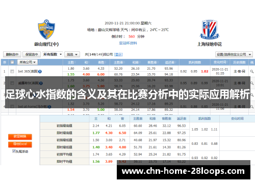 足球心水指数的含义及其在比赛分析中的实际应用解析