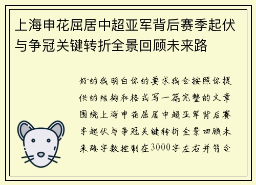 上海申花屈居中超亚军背后赛季起伏与争冠关键转折全景回顾未来路 上海申花屈居中超亚军背后赛季起伏与争冠关键转折全景回顾未来路